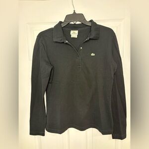 Lacoste Women's 44 Large Black long Sleeve Pique Polo Shirt Snap Closure